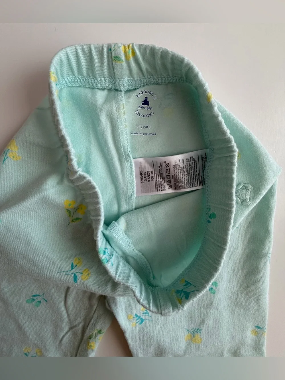 Baby GAP Mint Green with Yellow Florals 3T Legging Pant EUC